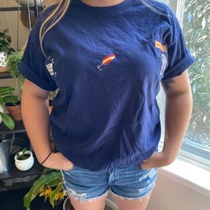 Vintage Men’s Funny Embroidered Fishing Fisherman Fish Gray Tee Shirt 90s